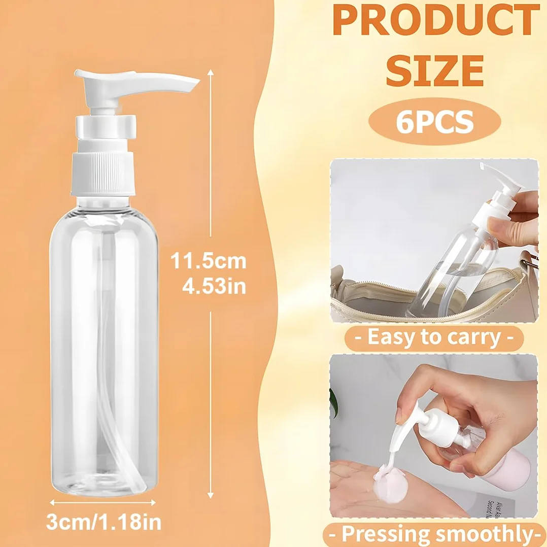 6 flaconi vuoti con pompa airless da 50 ml, flaconi con pompa airless ricaricabili, erogatori di crema ricaricabili con imbuto, adesivi per cosmetici, creme, lozioni