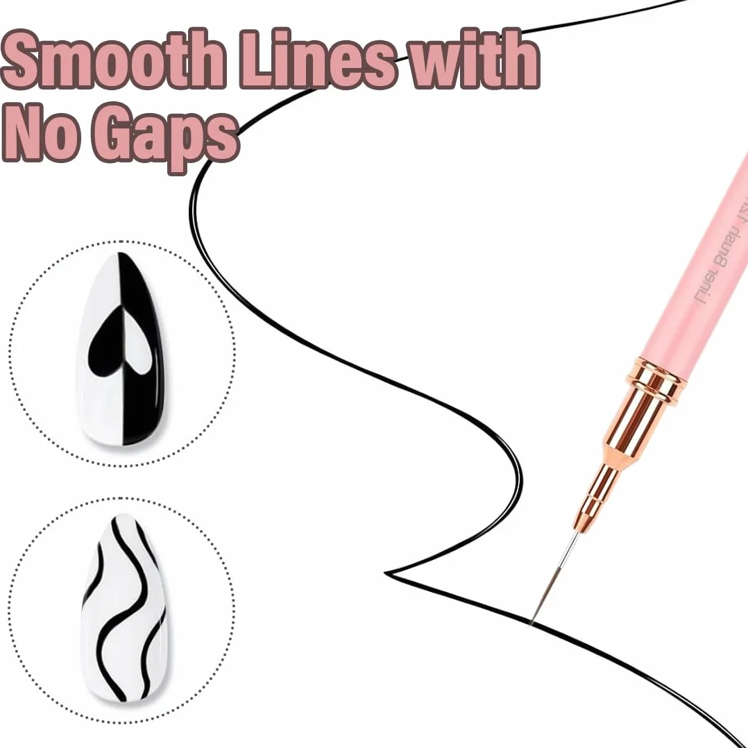 YAYNO Set Pennelli per Nail Art 5 Pezzi Pennelli dimensioni 6/9/12/15/18 mm Disegnare Linee Fini Attrezzo per Unghie Pennelli Liner di Precisione per disegnare e punteggiare le unghie