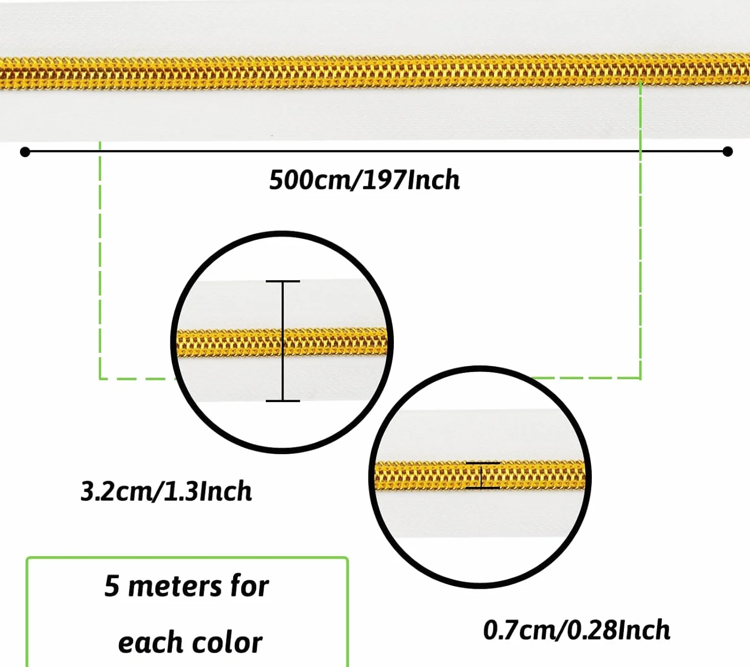 DOITEM Cerniera Senza Fine 15m Bianco Spirale 6mm + 30 Cerniere non Bloccabili Oro Argento Oro Rosa