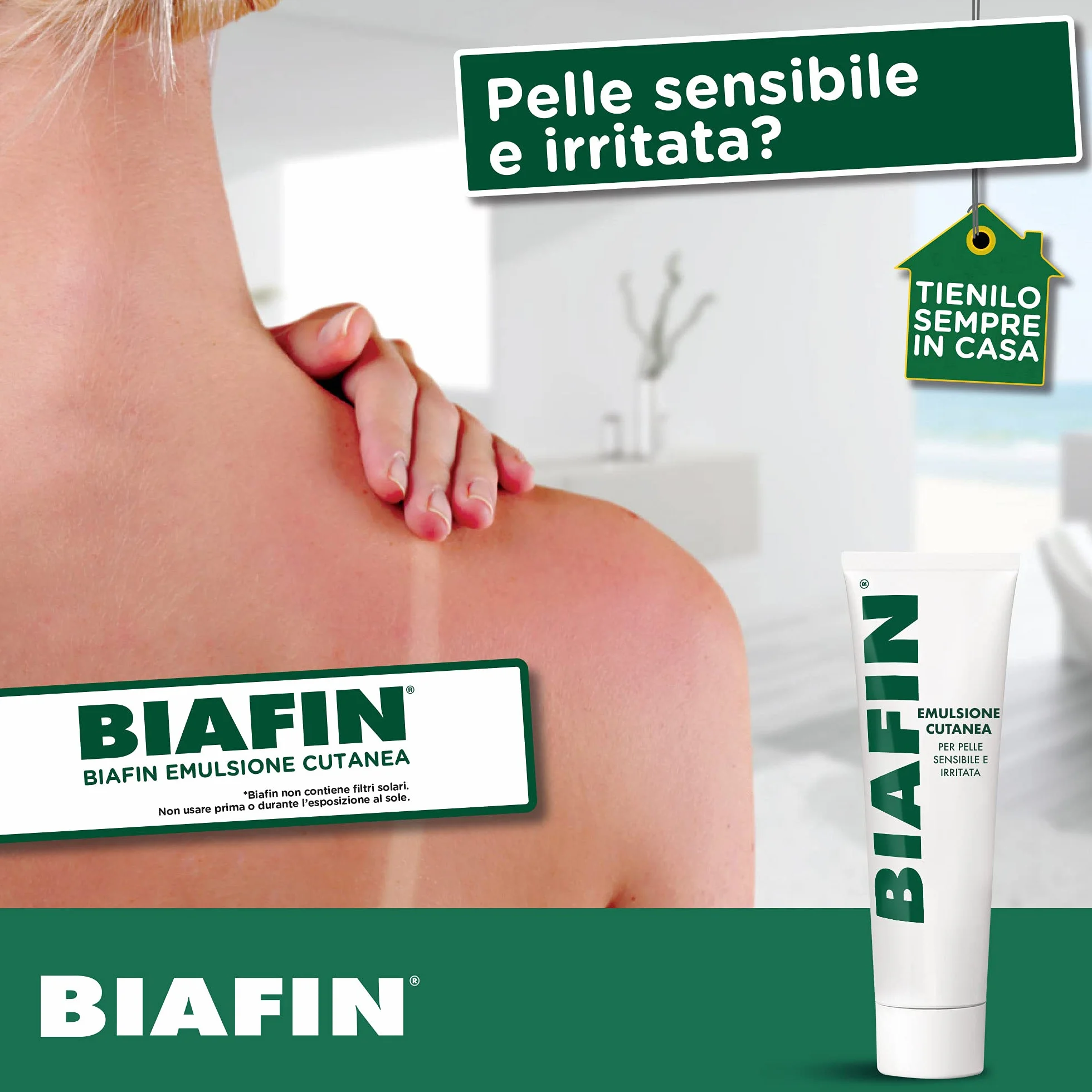 Biafin Emulsione Cutanea Idratante Lenitiva, Crema scottature, irritazioni e sfregamenti, Crema pelle sensibile e irritata, Pomata scottature ideale anche per tatuaggi e problemi cutanei, 100 ml