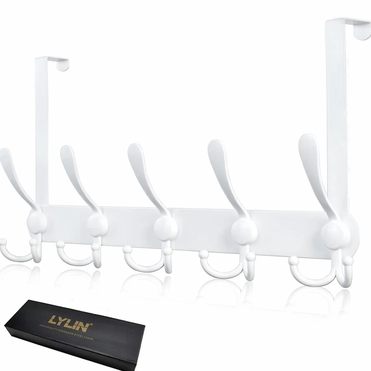 LYLIN Attaccapanni da Porta in Acciaio Inox 15 Ganci Bianco 2.1 cm