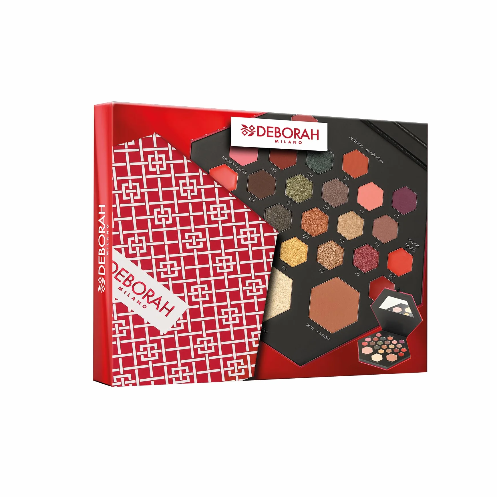 Deborah Milano - Trousse Set Regalo Donna Make Up Beauty Gift n.2 Small Toni Caldi, Include Palette di Ombretti, Gloss, Rossetti e Polveri Viso dai diversi Finish e Colori, in Carta FSC