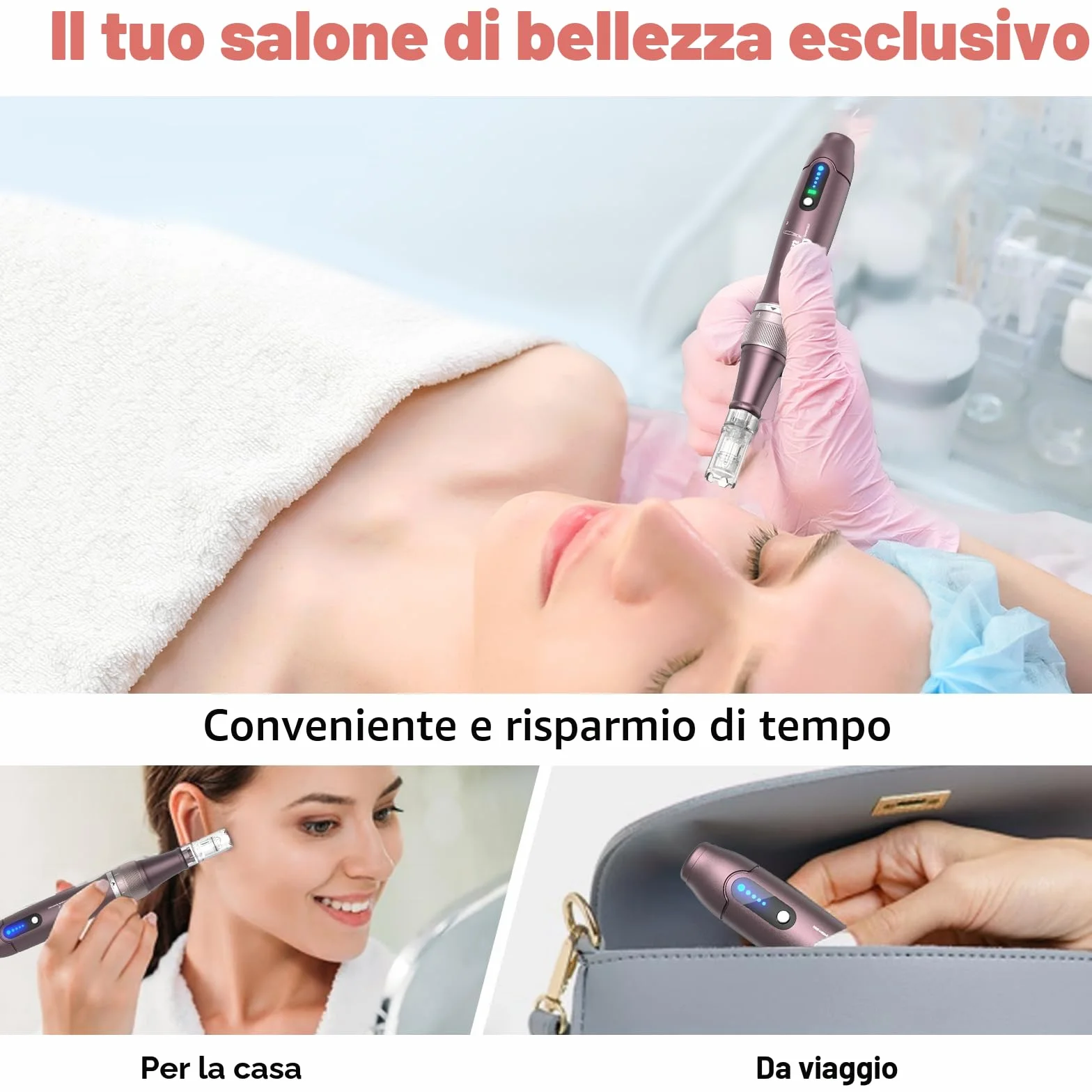 A10 Dermapen Microneedling Professionale, Dr. Pen Microneedling Regolabile Wireless con 25 Cartucce, 5 Livelli e Display LED, Dermapen per Viso, Crescita Capelli e Skincare, per la Casa e in Viaggio