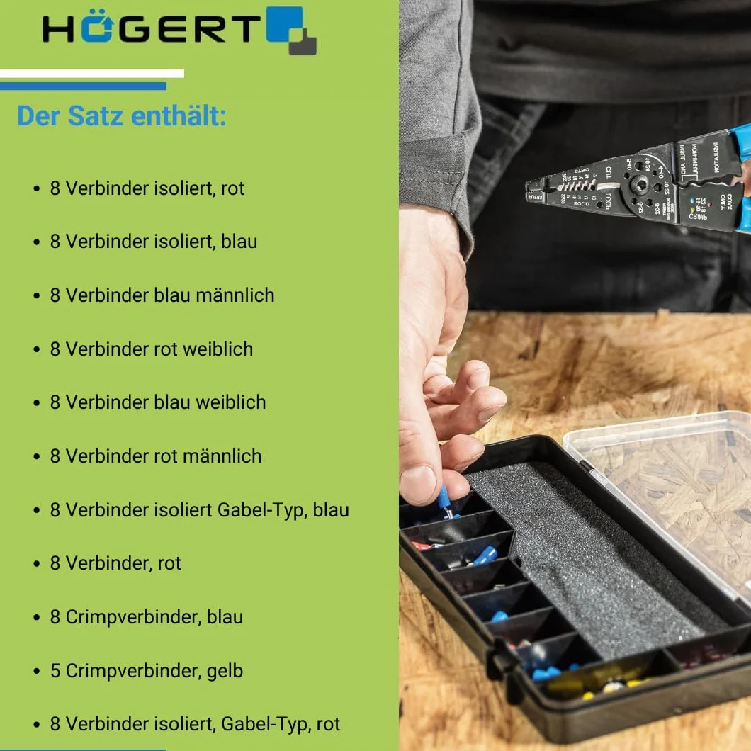 Högert Technik Pinza crimpatrice 0,5-6 mm2 per capicorda con spelafili 86 pezzi acciaio al carbonio