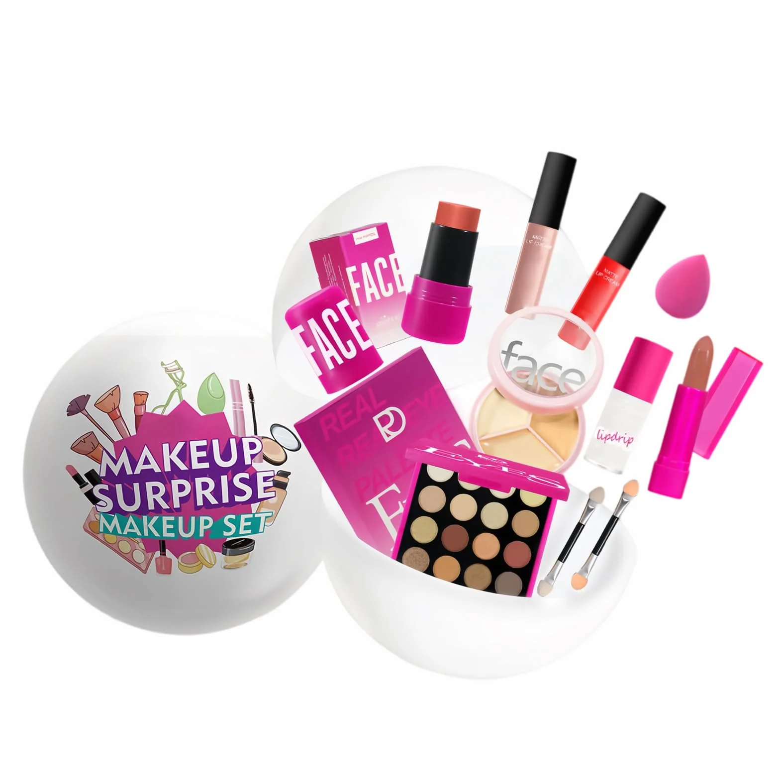 Mini Set Trucco Completo 10 Pezzi con Palette Ombretti 16 Colori, 2 Rossetti Liquidi Opachi, Rossetto, Olio Labbra, Blush Stick, Correttore 3 Colori, Pennelli, Spugna, Idea Regalo Donna Ragazza