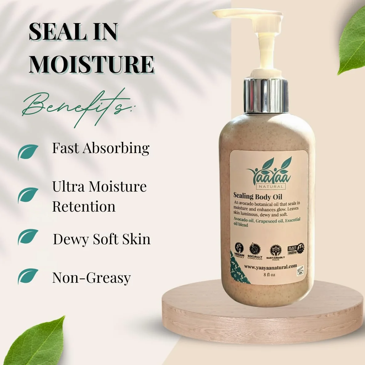 Olio corpo sigillante, 226 ml, olio per il corpo dopo la doccia, non grasso, nutrimento profondo, assorbente, lucido, idratante, vegano e cruelty free