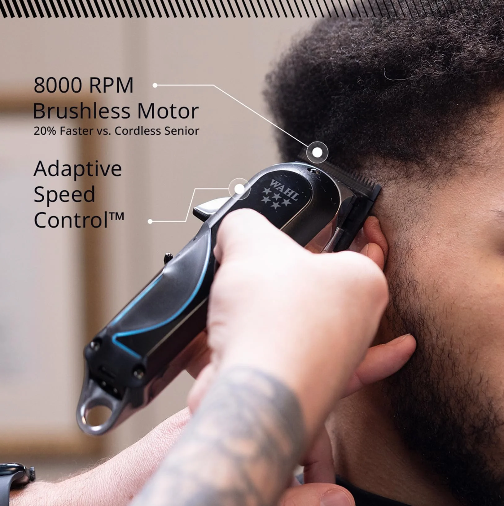 Wahl Senior 2.0 - Tosatrice Professionale Cordless - Tosatrice da Barbiere per Sfumature, Motore Adaptive Speed Control, Lama DLC, 2,5 Ore di Autonomia, Base di Ricarica