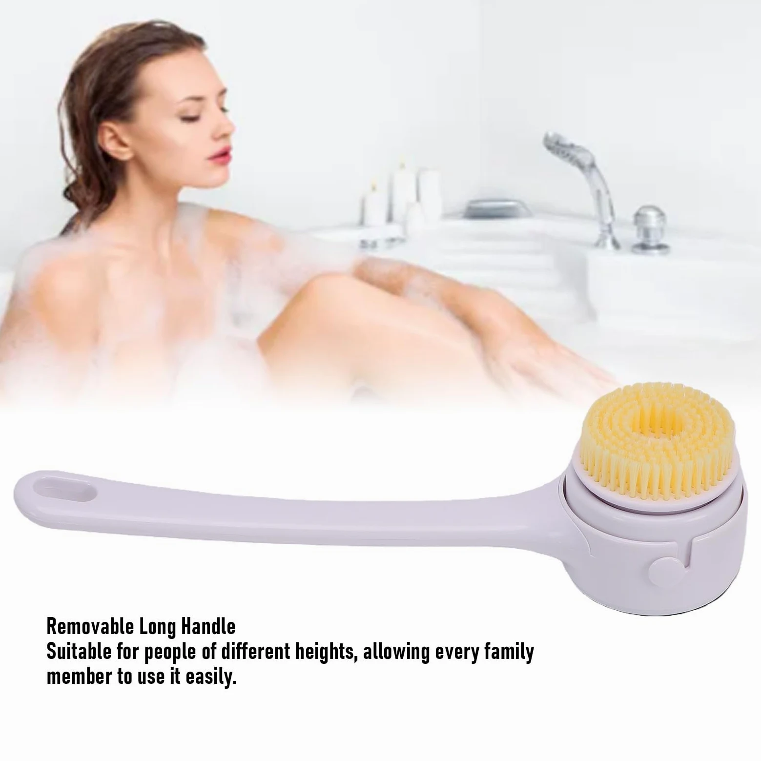 Spazzola Elettrica per il Corpo, 3 Velocità, 3 Testine Spazzola Elettrica per la Schiena Manico Lungo Esfoliante Ricaricabile da Bagno Ricaricabile