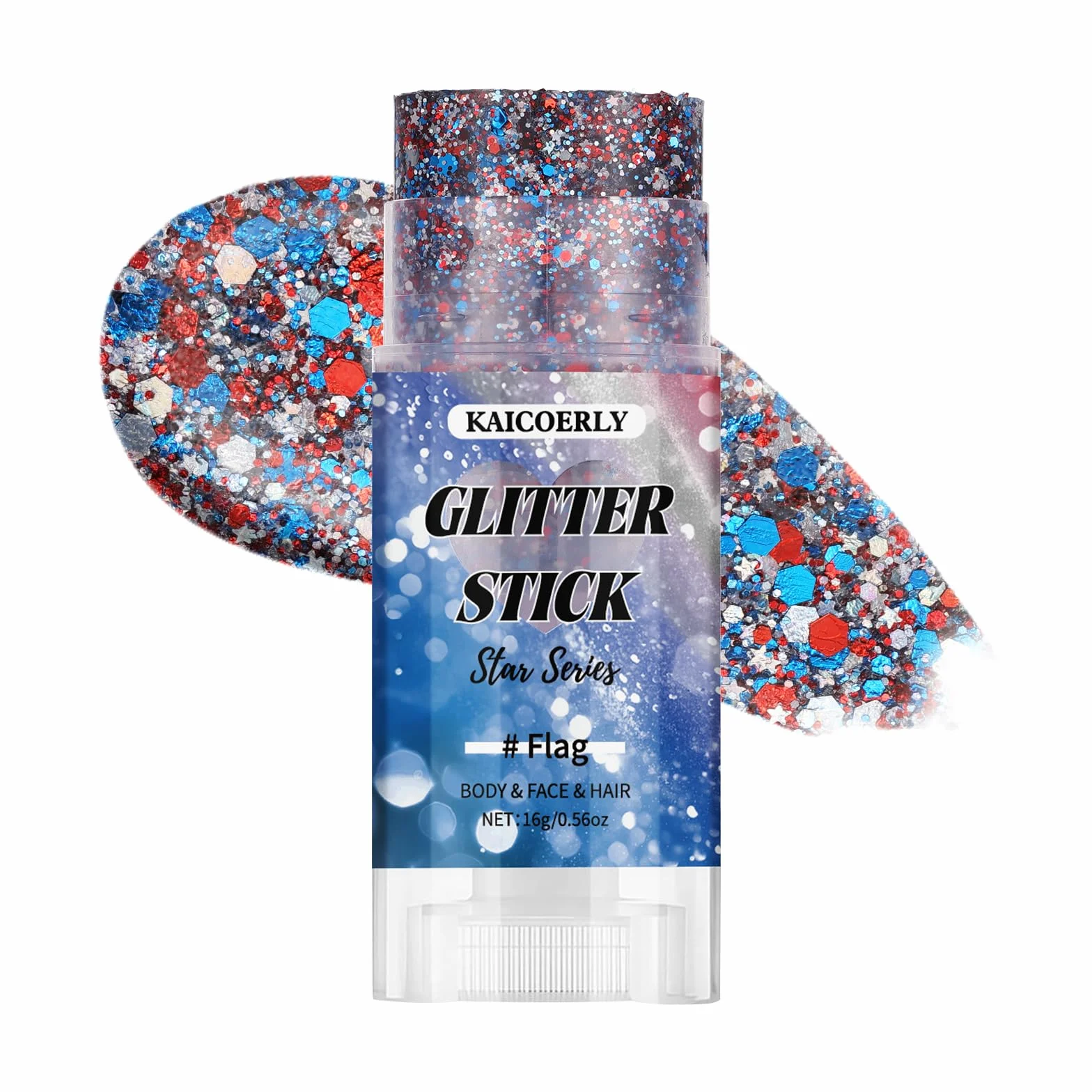 Red White and Blue Face Body Glitter Stick, Chunky Sequins Body Face Glitter for Women Girls, Sparkle Patriotic Pride Chunky Glitter Makeup for Memorial Day, 4th of July Accessories Outfits