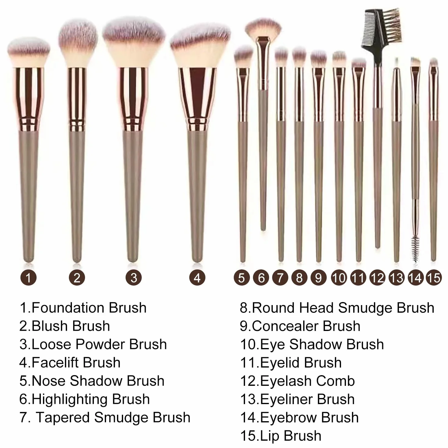 15 Pezzi Set Pennelli Make up, Pennelli Trucco Professionale con Trousse in Pelle PU, Adatti per il Fondotinta Misto, Correttore, Blush, Ombretto, Contouring