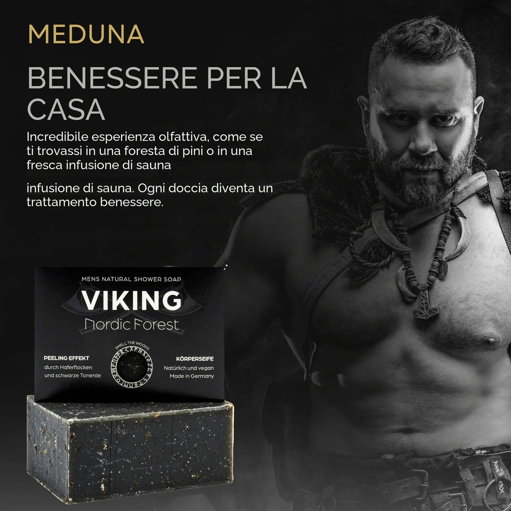Viking Nordic Forest, confezione da 5 saponi esfolianti da uomo, Natural Shower Soap, cosmetici naturali, sapone naturale, 100 g, senza additivi chimici, vegano, senza sperimentazione sugli animali,