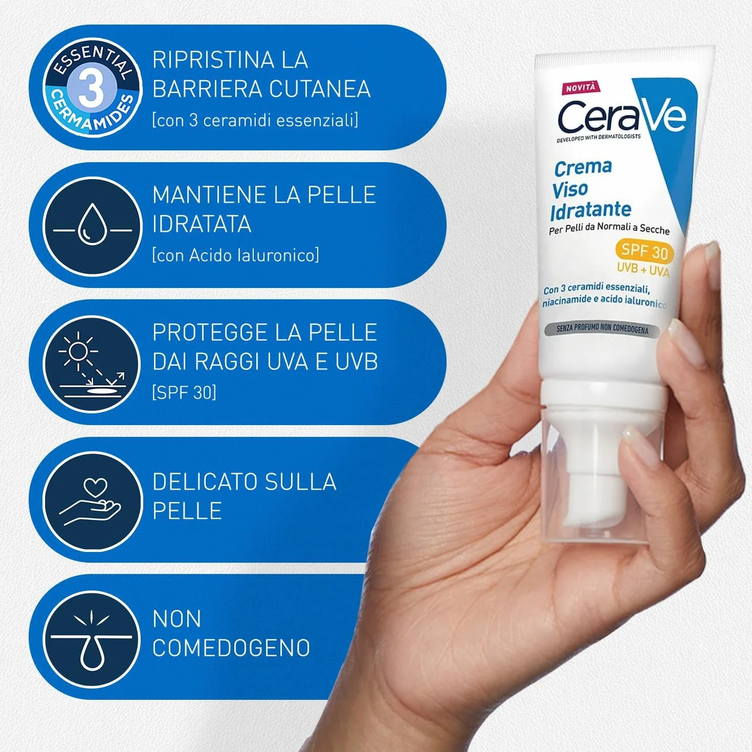 CeraVe Kit Skincare Viso Detergente Schiuma, Per Pelli da Normali a Secche, Con 3 Ceramidi, 236 ml + Crema Idratante SPF 30, 52 ml