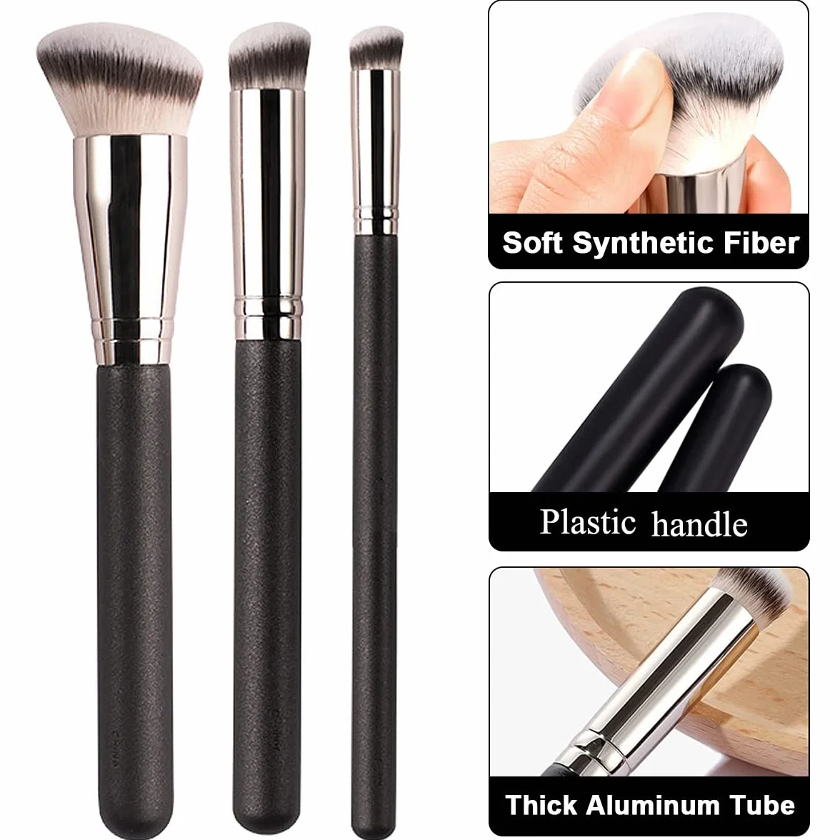 Pennello per Fondotinta, 3PCS Pennelli Make Up Contouring Professionali, Pennello per Correttore con Morbida Fibra Sintetica per Applicare Fondotinta Liquido, Lucidare, Sfumare il Trucco Sul Viso