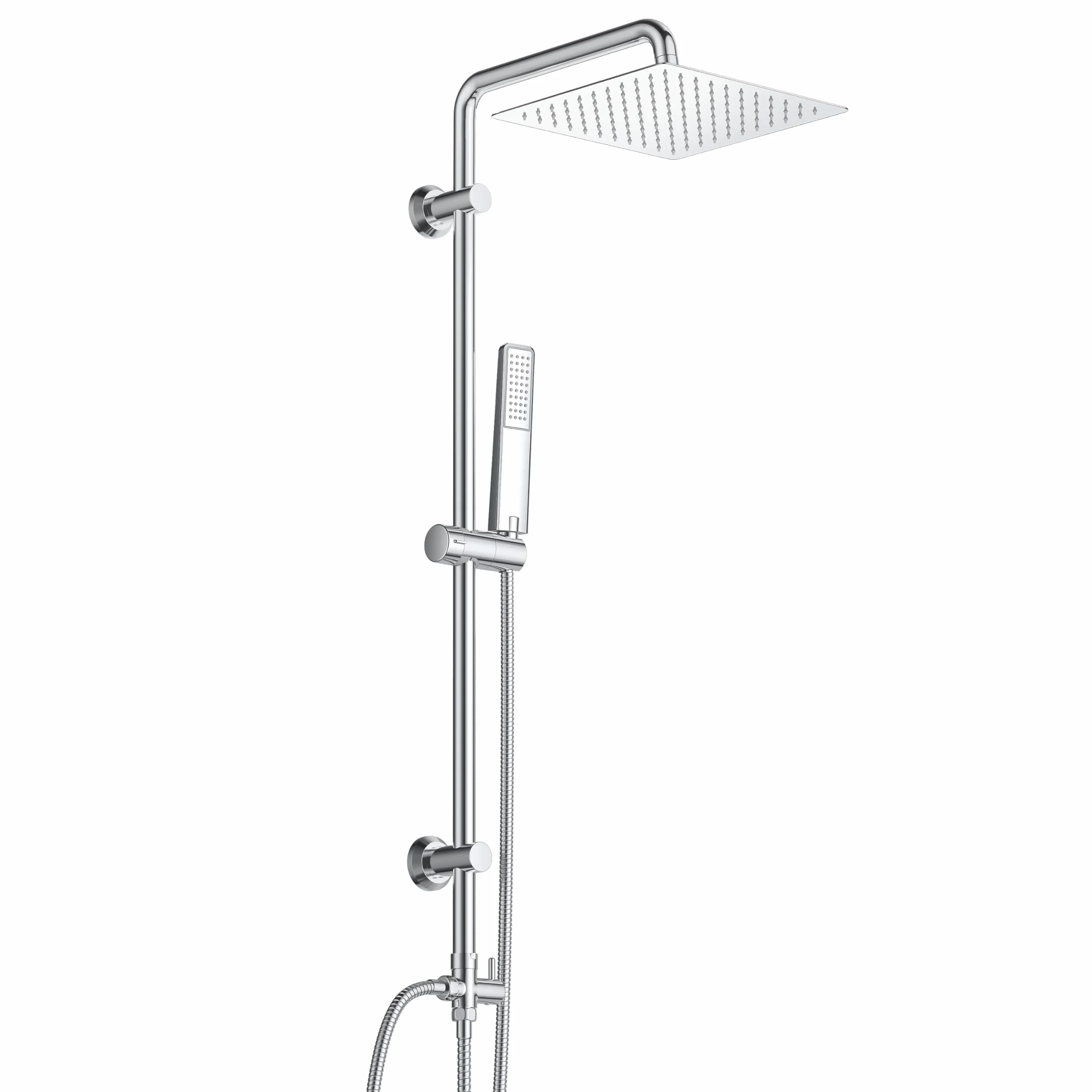 Görbach Set Doccia a Pioggia Acciaio Inox 20x20 Quadrato Soffione Doccia Doccetta a Mano