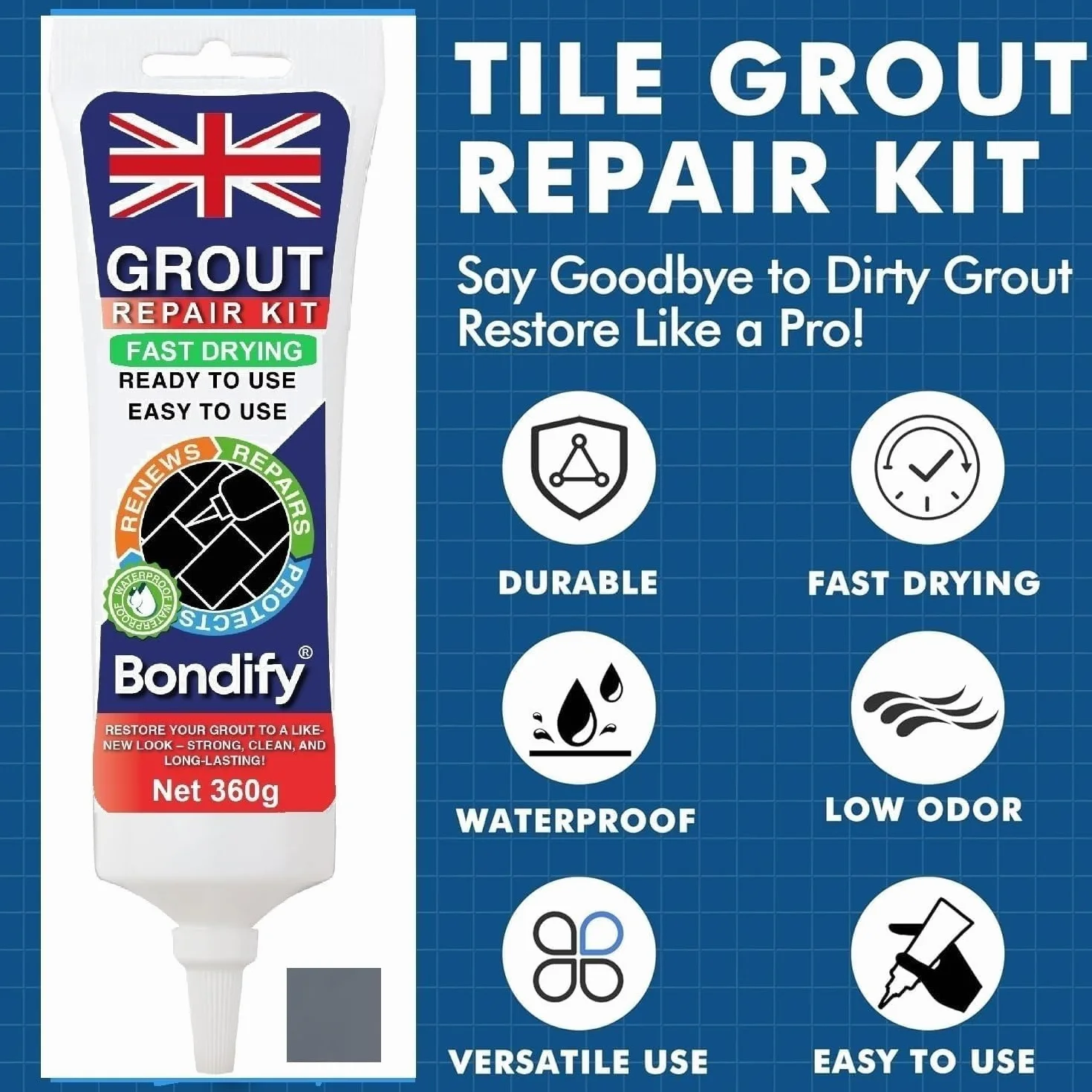 Kit Riparazione Fughe Piastrelle Grigio Scuro, Asciugatura Rapida 380g x 2 ANTI-MUFFA Stucco per Piastrelle Bagno, Doccia