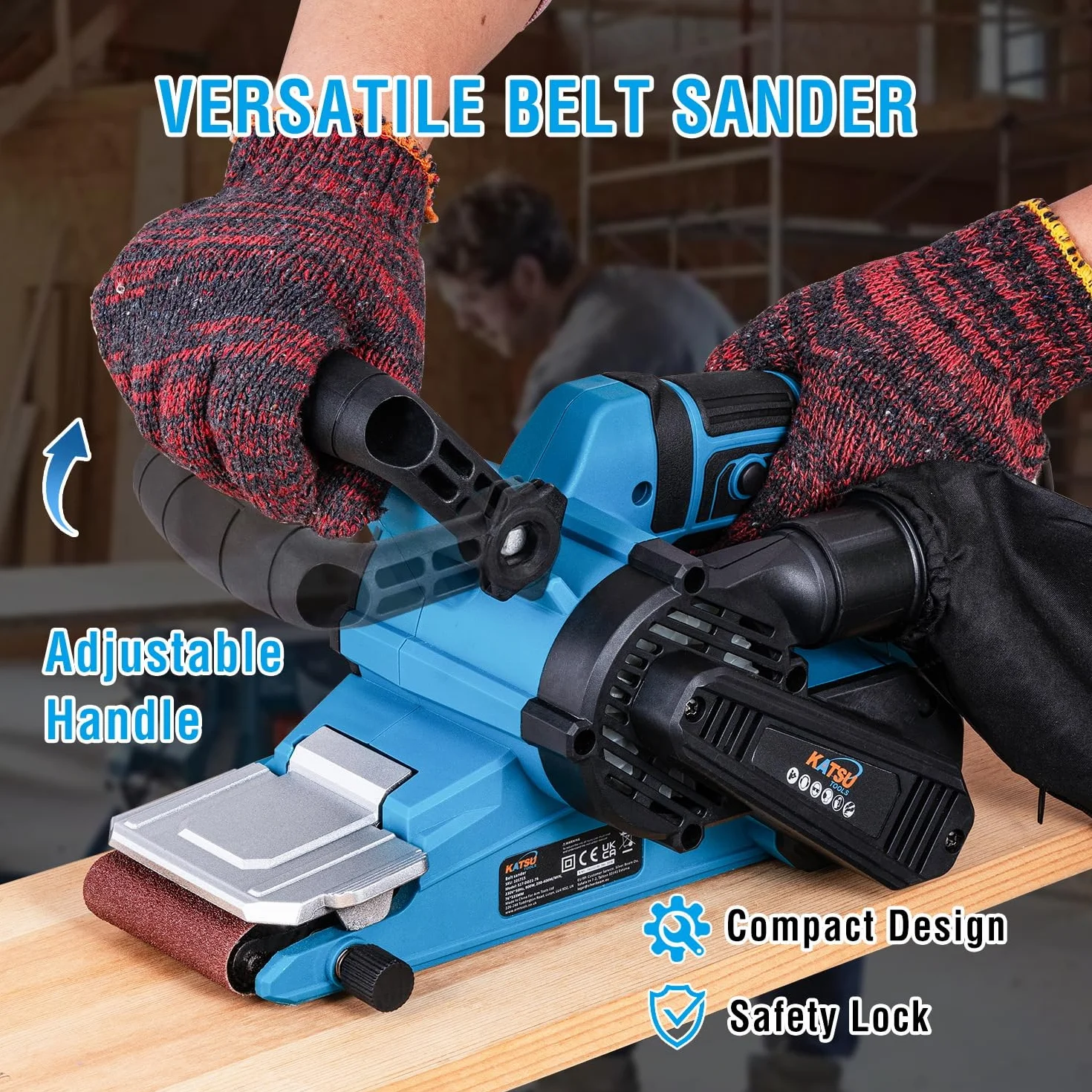 KATSU Levigatrice a Nastro 900W 76x533mm 6 Velocità Cambio Nastro Senza Attrezzi