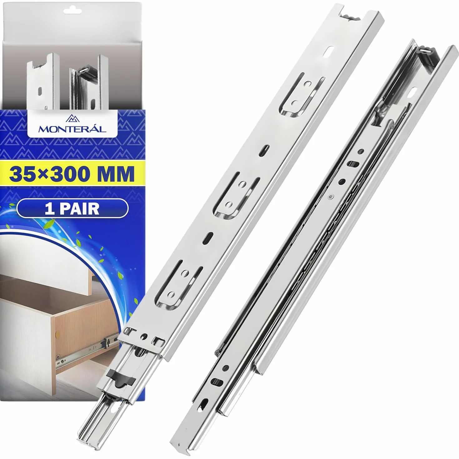 Coppia Guide per Cassetti Telescopiche 300 mm x 35 mm Acciaio Zincato MONTERAL