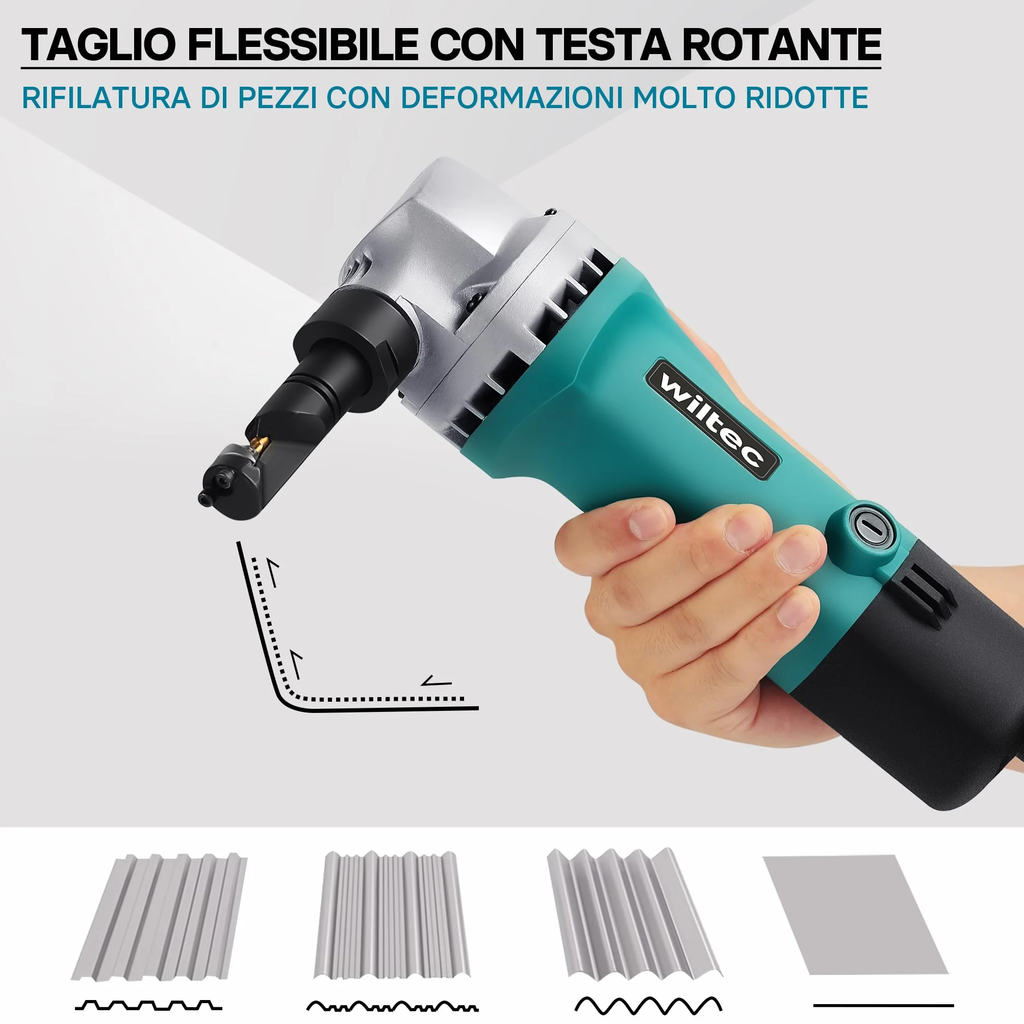 Roditrice per lamiera 500W profondità di taglio 2,5mm testa rotabile 360°