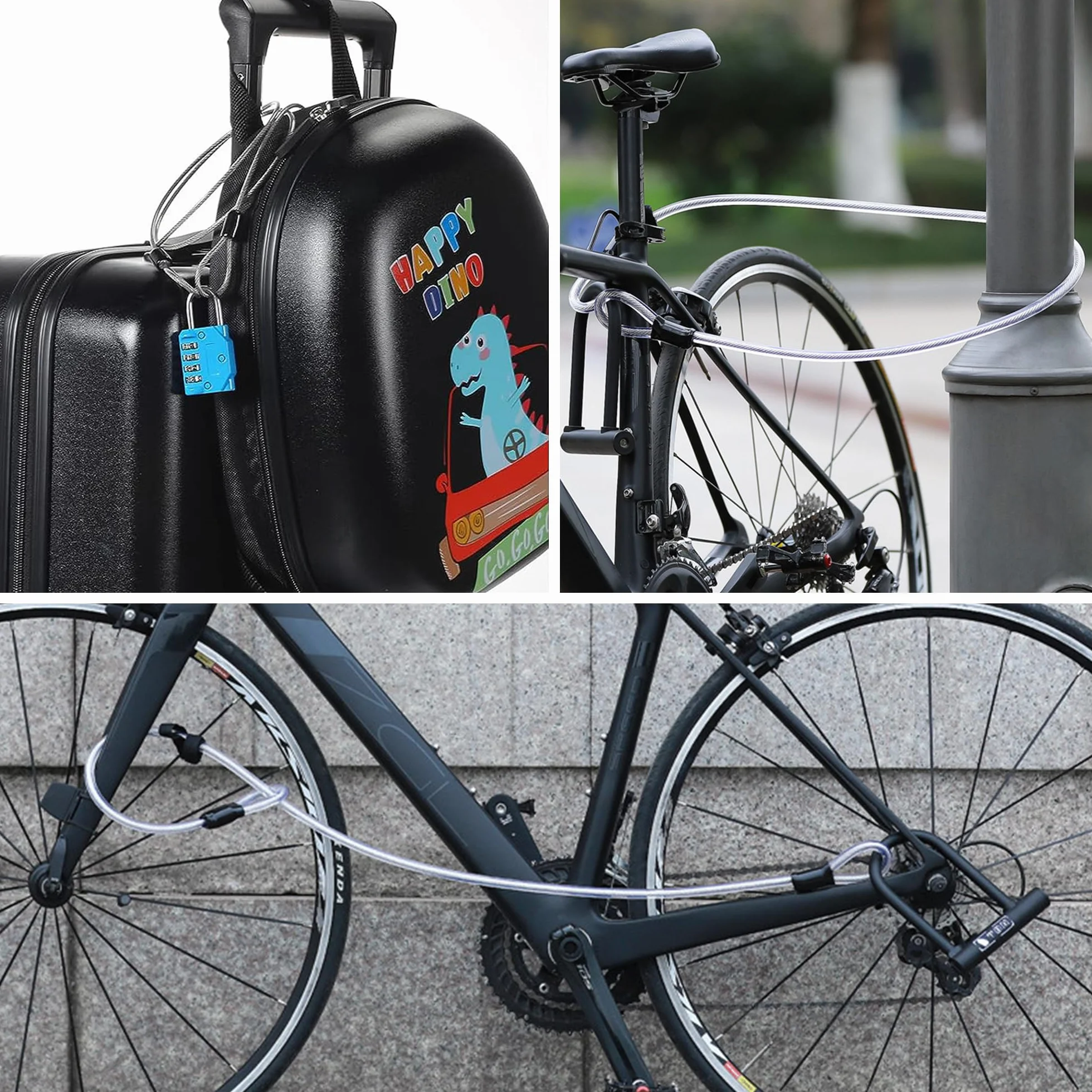Cavi di Sicurezza in Acciaio Inox per Bici 4 Pezzi Doppio Anello