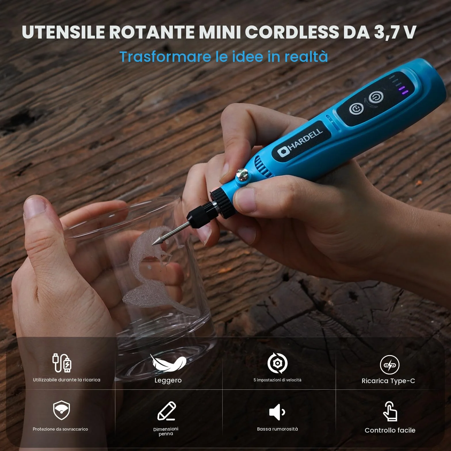 HARDELL Mini Trapano Elettrico 5 Velocità Regolabile Utensili Rotanti Multifunzione 43 Accessori