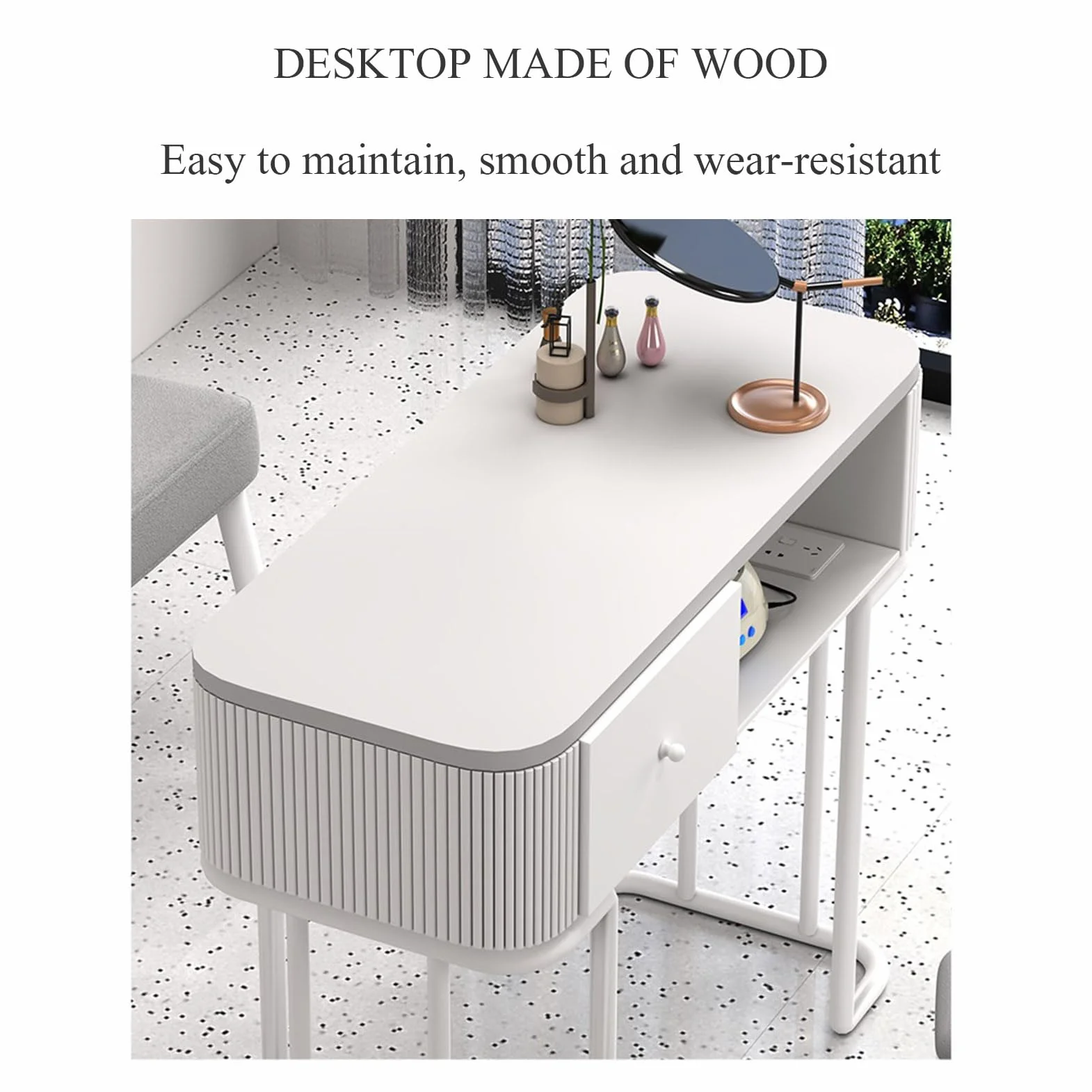 Tavolo per unghie compatto moderno,Tavolo per manicure per artisti,Scrivania per salone spa in legno,Postazione di lavoro per bellezza,Stazione per tavolo per manicure e truccatura Con ripiani apert