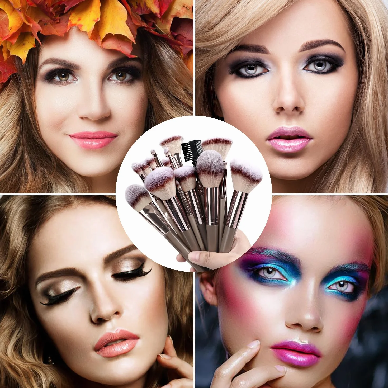 15 Pezzi Set Pennelli Make up, Pennelli Trucco Professionale con Trousse in Pelle PU, Adatti per il Fondotinta Misto, Correttore, Blush, Ombretto, Contouring