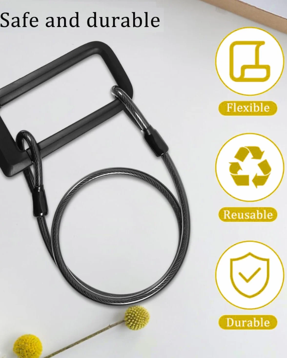 Cavo di Sicurezza in Acciaio 1 m Lucchetto per Mobili da Giardino Biciclette 4 PCS Nero Argento