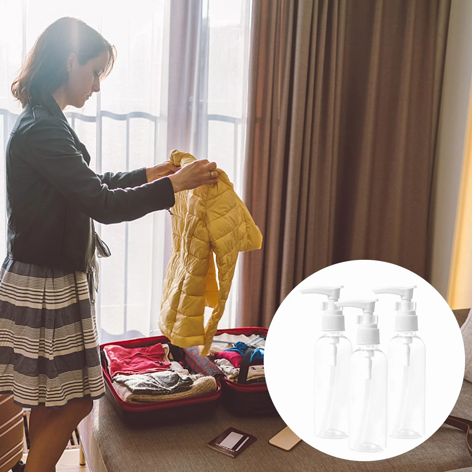 3 Pezzi 100 ml Bottiglie da Viaggio Trasparenti in Aereo Vuote, Pompa da Viaggio in Plastica Dispenser, Boccette Contenitori Ricaricabile, per Cosmetici, Lozione, Bagno, Shampoo Liquidi