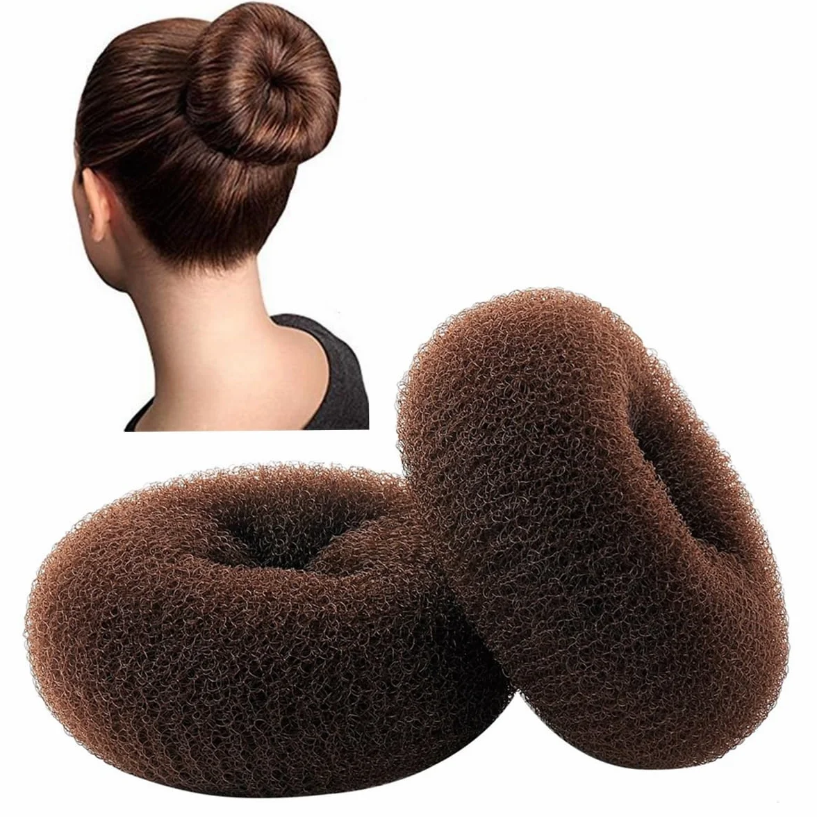 Set di 2 ciambelle per chignon, extra large, 11 cm, per capelli folti e lunghi, colore: Marrone