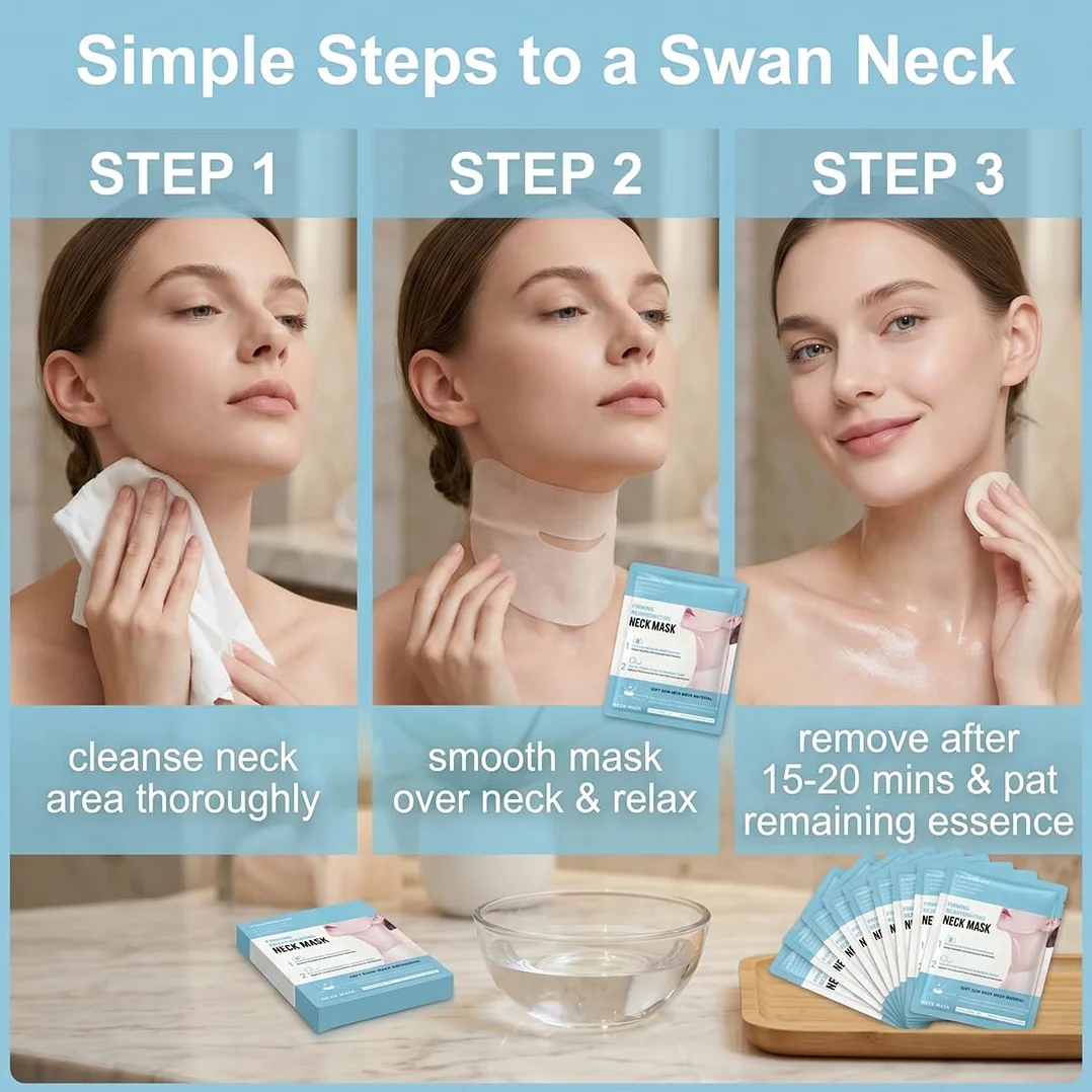 GXGM 10 Pezzi Maschera per il Collo, Maschera Collo Lifting, Mask Idratante Cuello, Patch Cuello Antirughe, Idratante, Anti-Età, Doppio Mento, Deep Collagen Mask