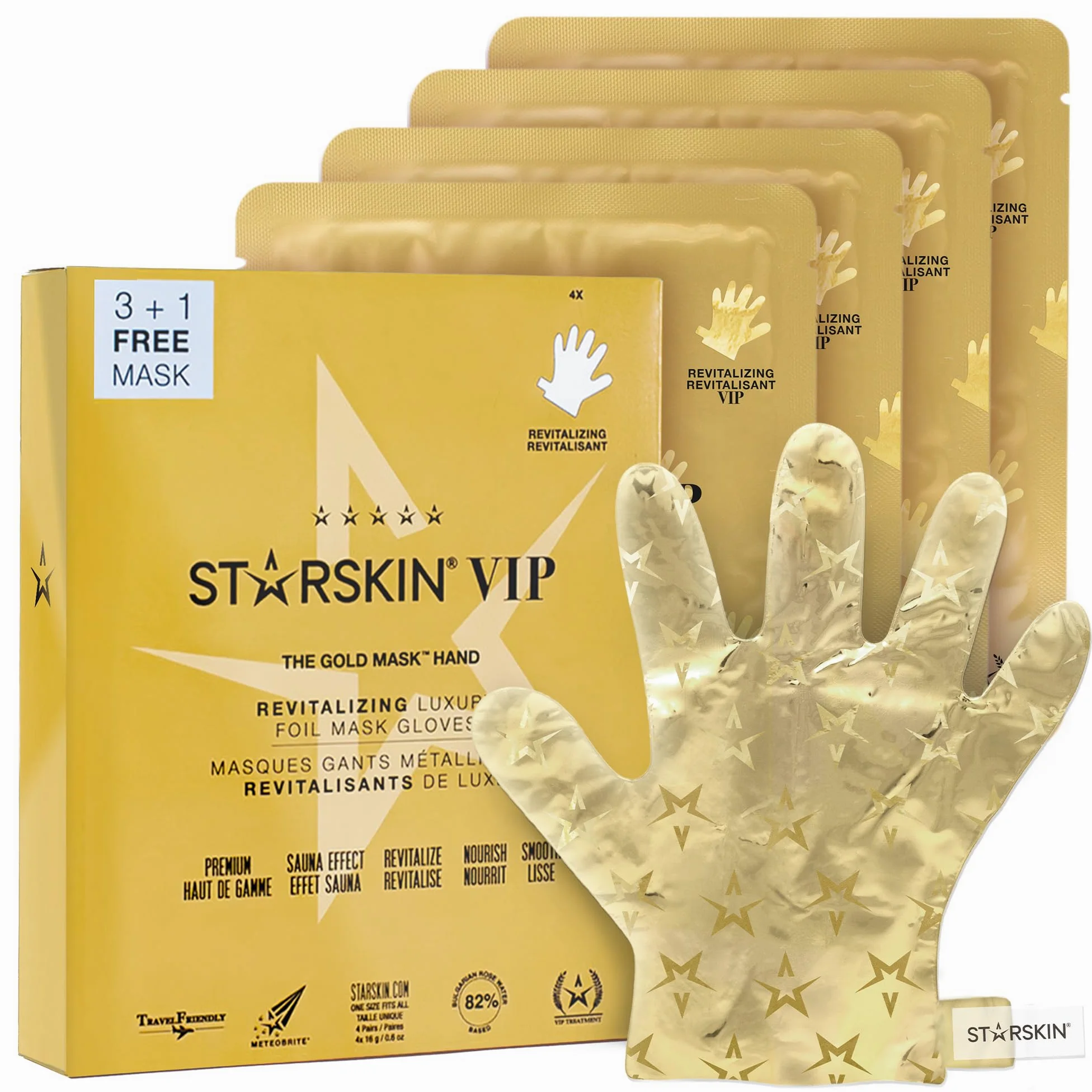 STARSKIN VIP Maschera Mani in Oro, Set da 4x16g, Trattamento Idratante e Nutriente con Burro di Karité e Olio di Rosa Bulgara