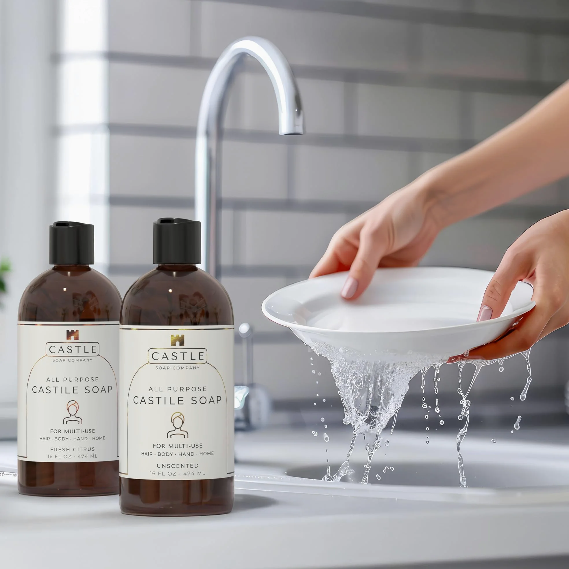 Castle Soap - Sapone di castiglia multiuso per capelli, corpo, mani e casa, formula nutriente con olio di cocco, adatto per pelli sensibili