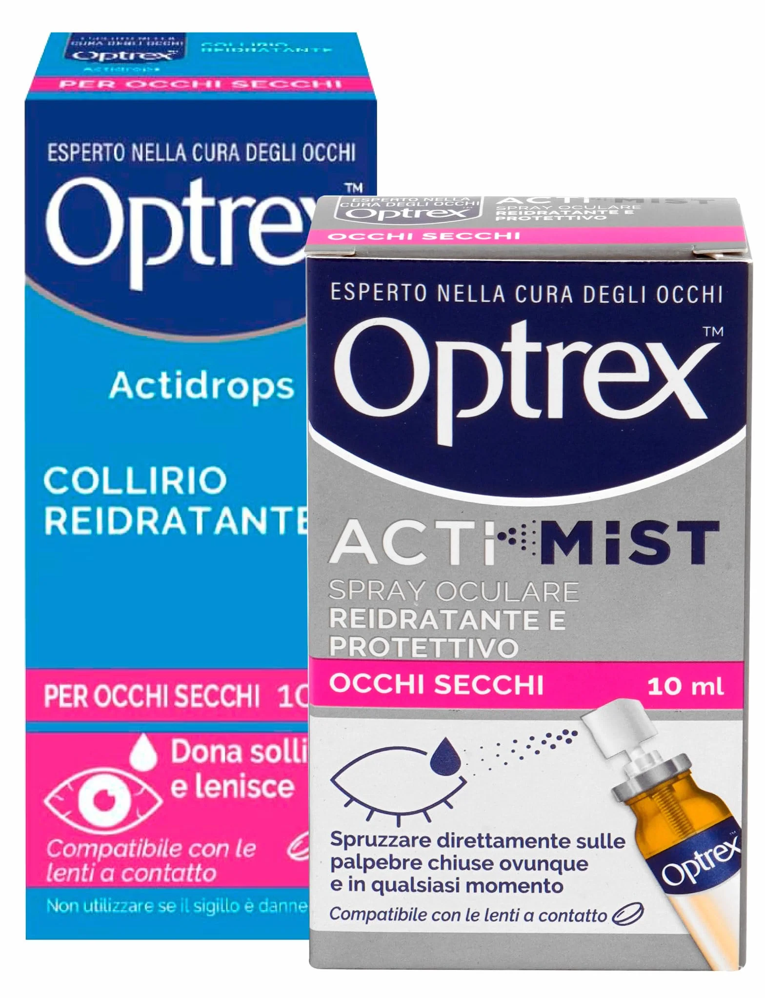 Optrex ActiMist Spray Per Occhi Secchi Lubrificante e Idratante 10ml + Actidrops Collirio Reidratante e Lubrificante 10ml - Set da 2