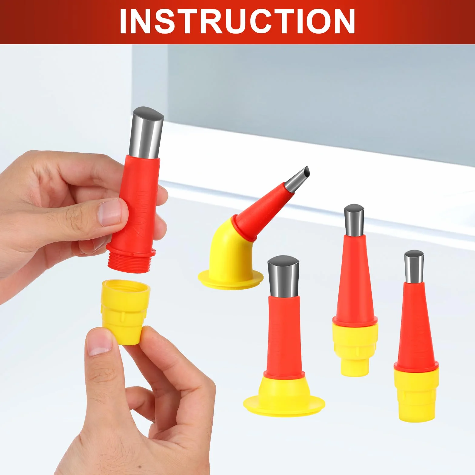 Kit Beccuccio Silicone, Beccucci Acciaio Inossidabile per Cartuccia, Pistole Silicone Attrezzi Calafataggio Ugello (16 Ugelli, 8 Basi, 4 Raschiatori)