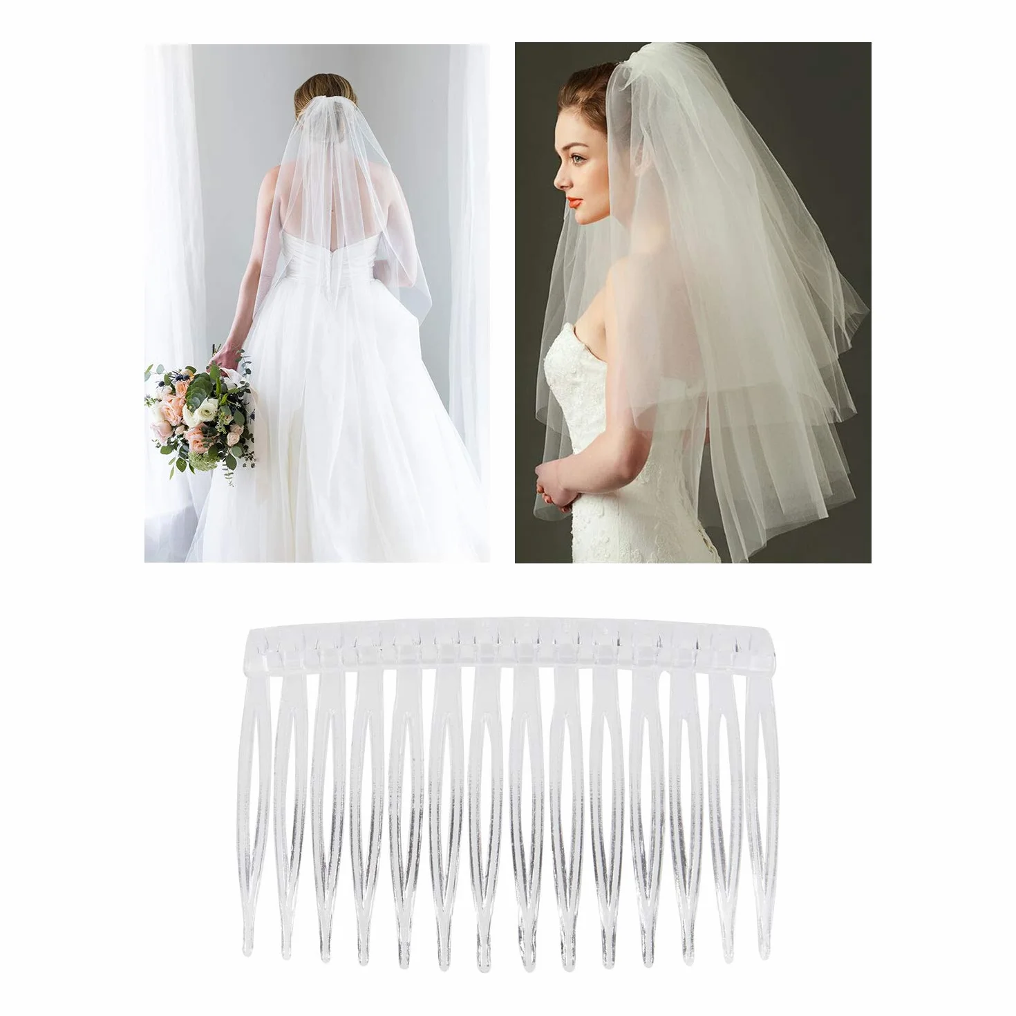 Confezione da 20 piccoli pettini laterali in plastica trasparente con denti lunghi, forcine per capelli, fermagli per capelli, per donne, velo da sposa, decorativo, fai da te, accessori per chignon