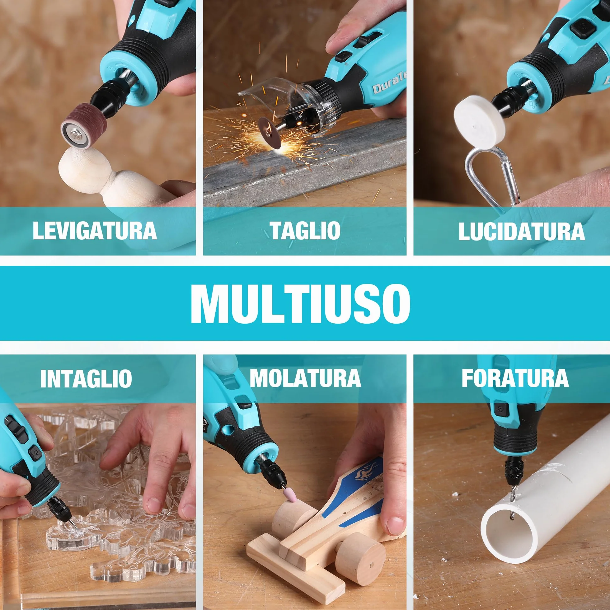 DURATECH Strumento Multifunzione Ricaricabile 35.000 giri/min 7 Velocità con 118 Accessori