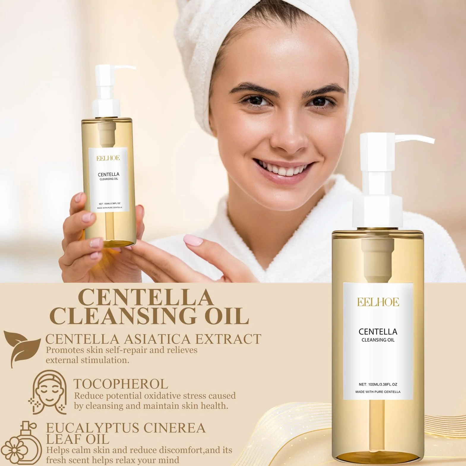 2 Pezzi Centella Cleansing Oil + Siero, Light Cleansing Oil, Siero Centella Madagascar, Delicato e Leggero, per Pelli Sensibili e a Tendenza Acneica
