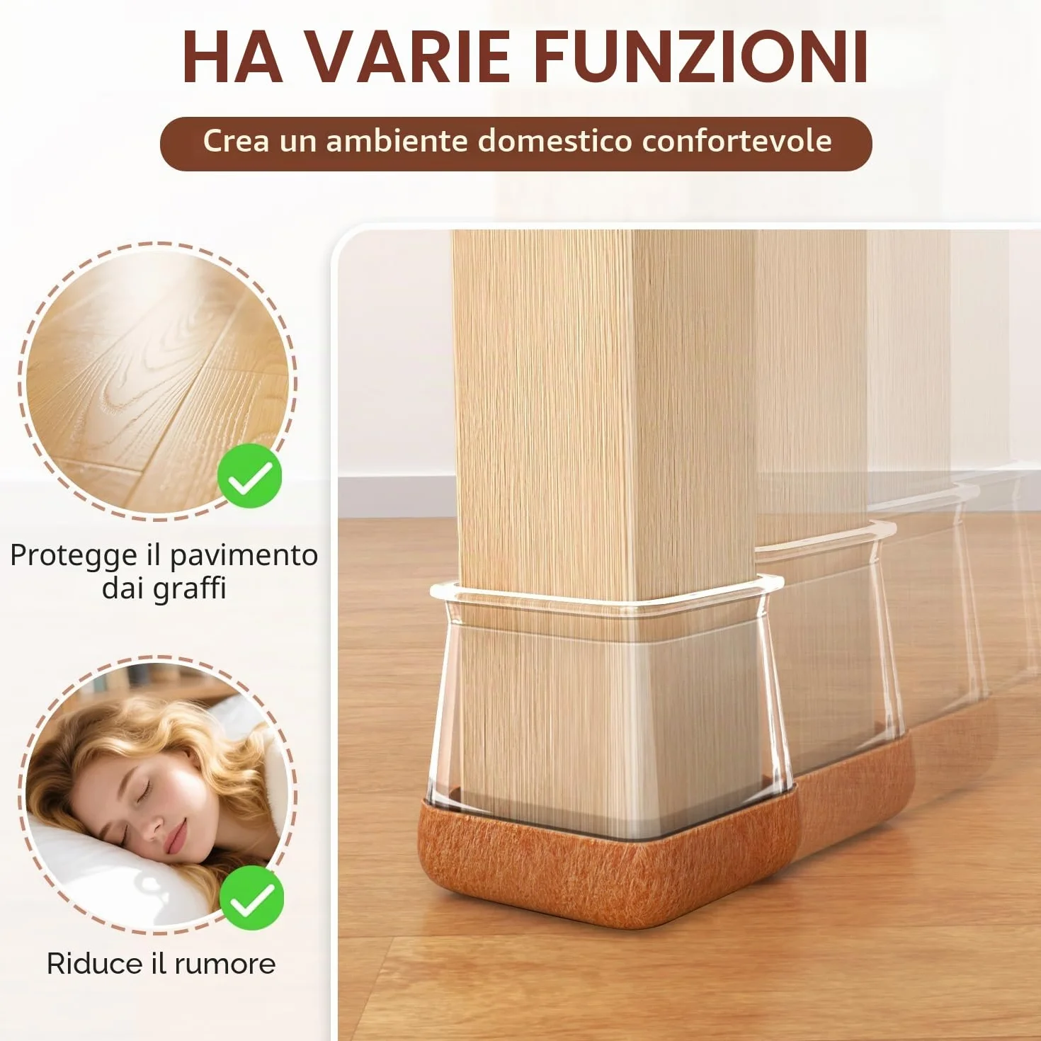 Gommini per Sedie Quadrat Trasparente Silicone con Feltrini, Protezioni per Gambe Sedie per Pavimenti in Legno Fit 27-36mm 32 Pezzi