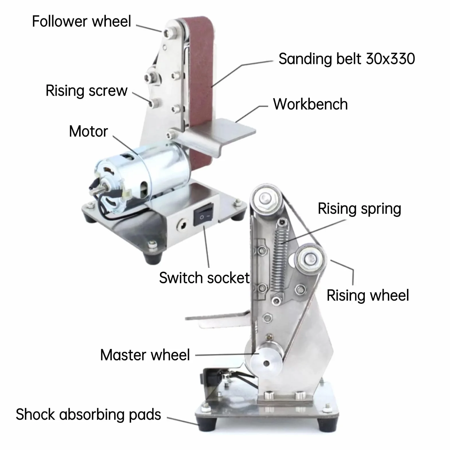 Levigatrice a Nastro Elettrica Banco 4500-9000 RPM Smerigliatrice per Legno Metallo Affilatura con Supporto