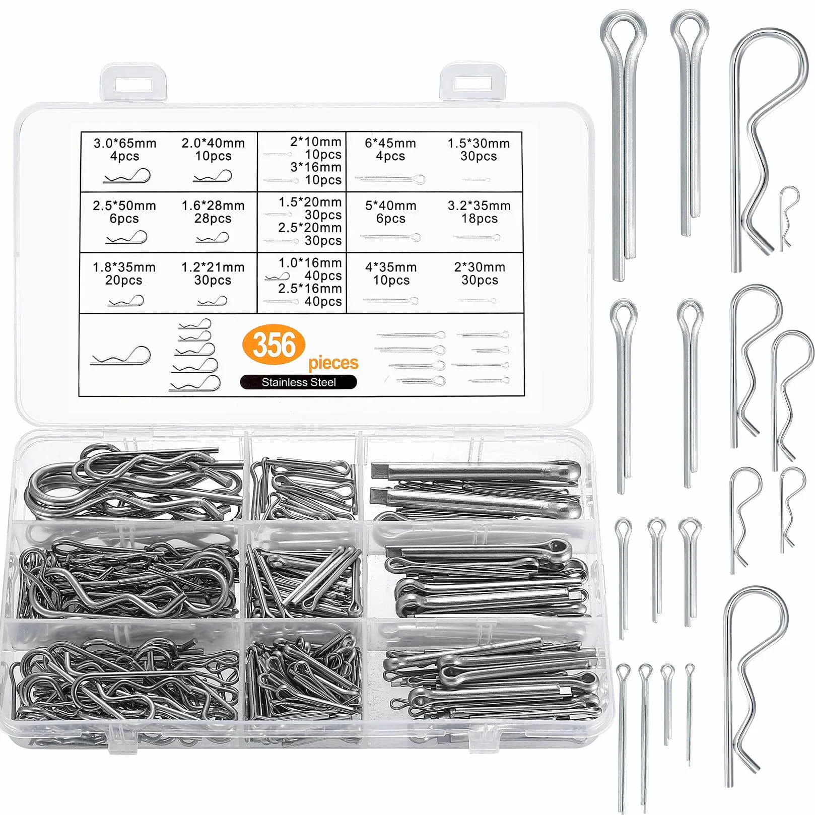 Assortimento di Coppiglie Elastiche Cotter Pins, Spaccate e R Clips Set per Trattori Auto