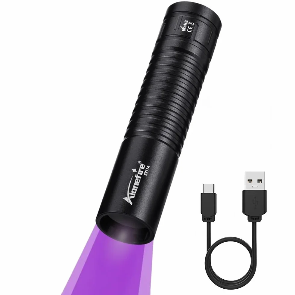 Alonefire SV114 Torcia UV LED Professionale 365nm USB C Ricaricabile Ultravioletti con Batteria