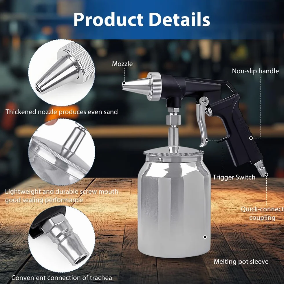 Pistola per sabbiatura ad aria compressa 6,2 bar Sandblaster 1000 Cc capacità vaso in alluminio portatile