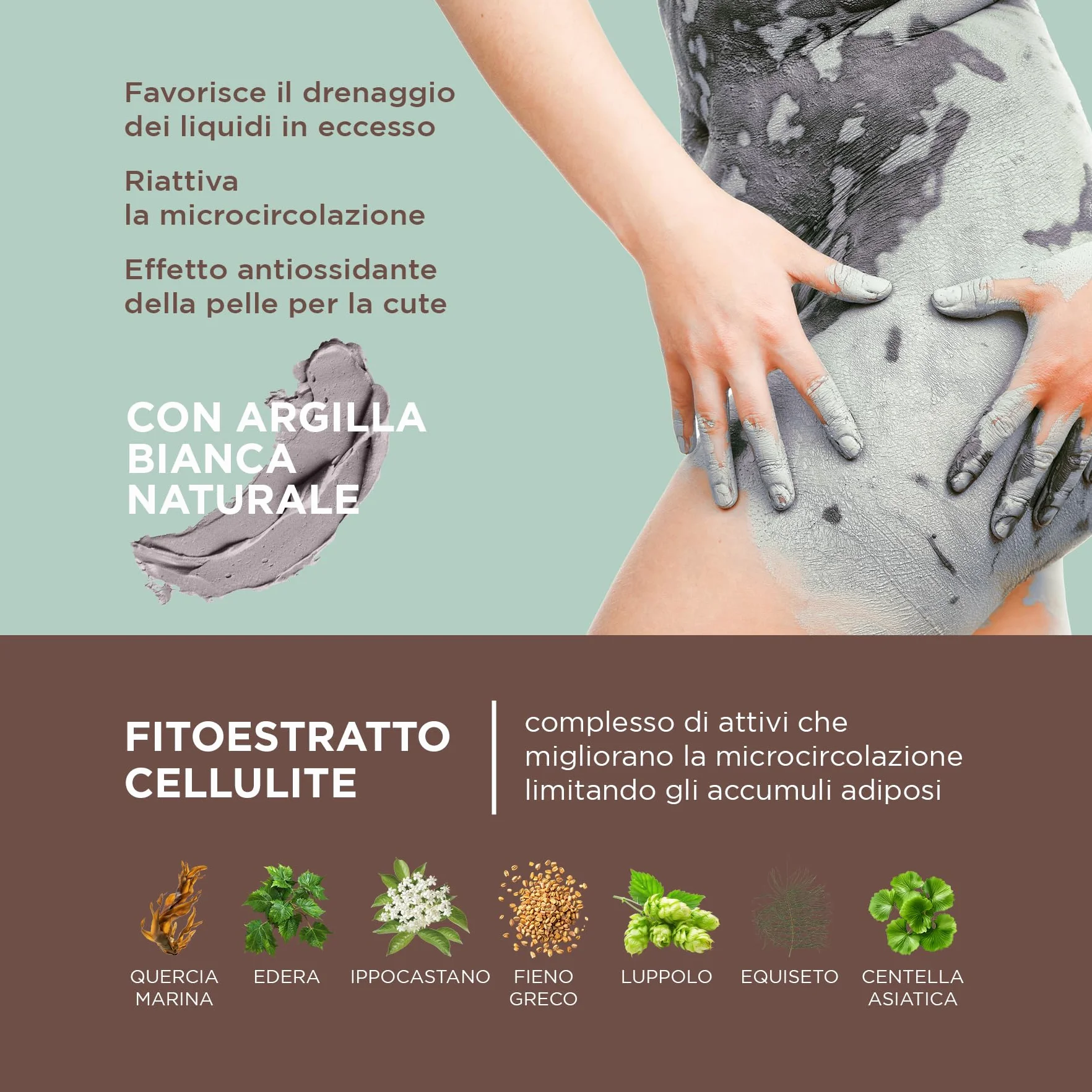 NATURAVERDE | Fango Anticellulite con Argilla Minerale ed Estratto di Caffè Upcycling, Drena Liquidi in Eccesso, Riattiva la Microcircolazione, 500g