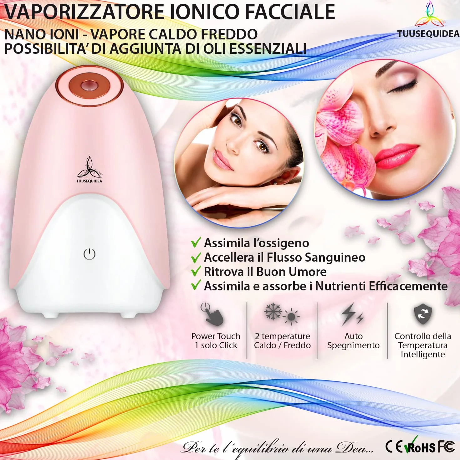 Sauna Facciale Professionale Vapore Caldo Freddo, Vaporizzatore Ionico per Viso, Purifica Idrata Nutre Pelle, Aromaterapia Oli Essenziali