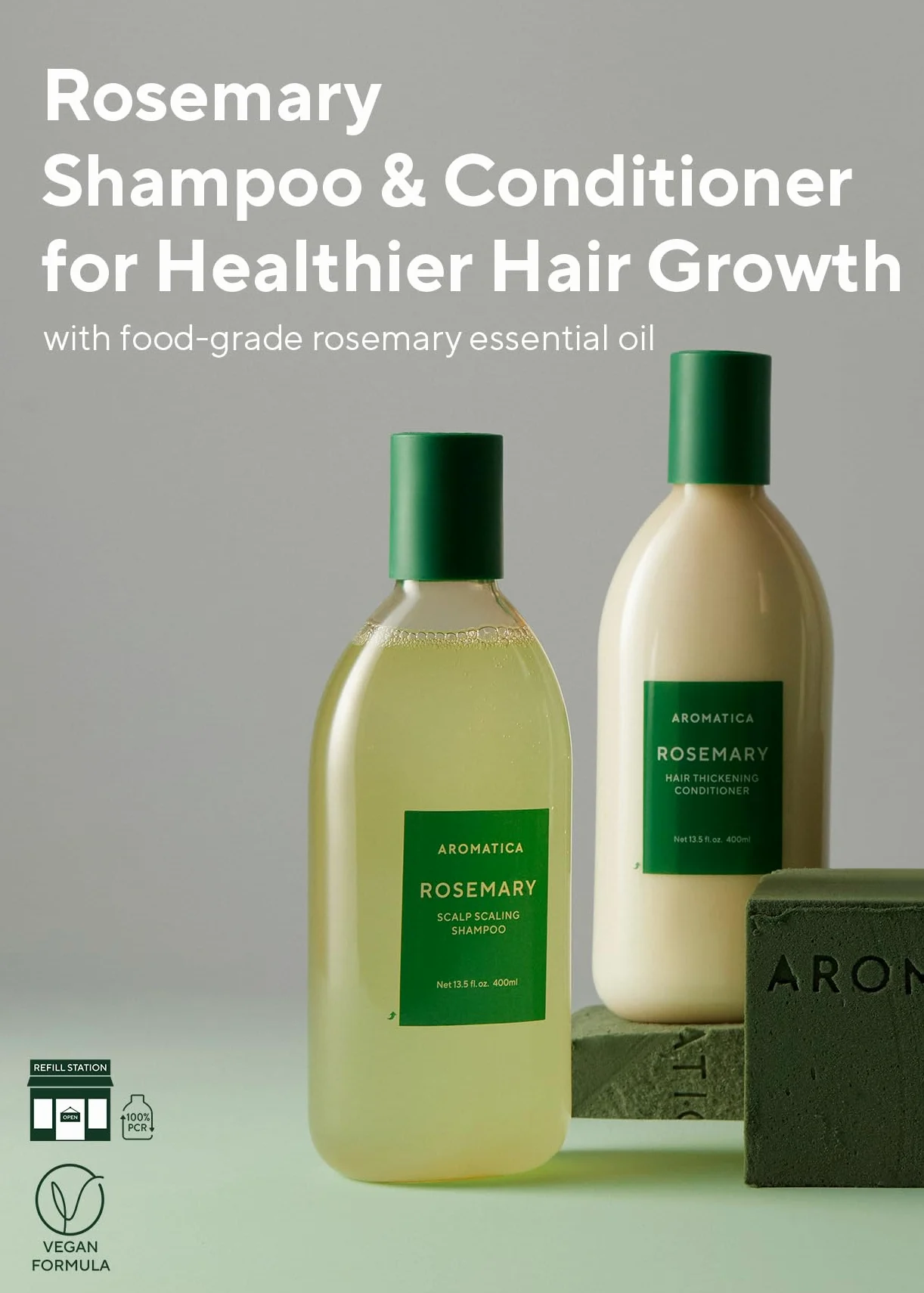 AROMATICA Rosemary Scalp Scaling Shampoo and Conditioner Set for Hair Growth - Vegan Hair Care Gift Set with Rosemary Oil. Ideale per capelli diradati, vegano e biologico, 13,53 fl.oz.