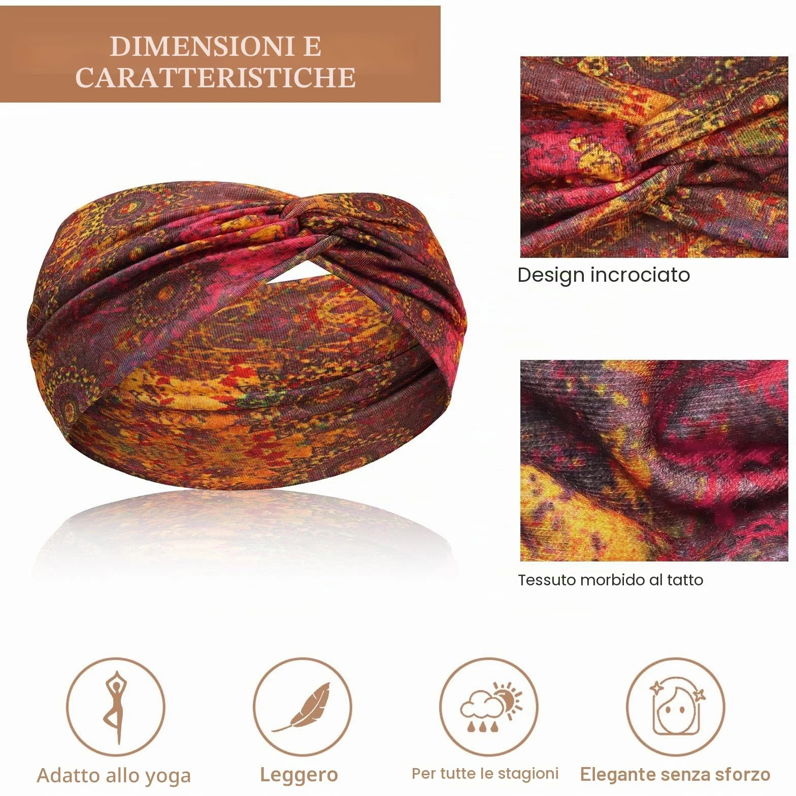 Fascia Capelli Donna 6 Pcs, Fasce per Capelli Yoga Large Elastica e Morbida, Cerchietto Boho Accessori per Sport, Palestra, Corsa