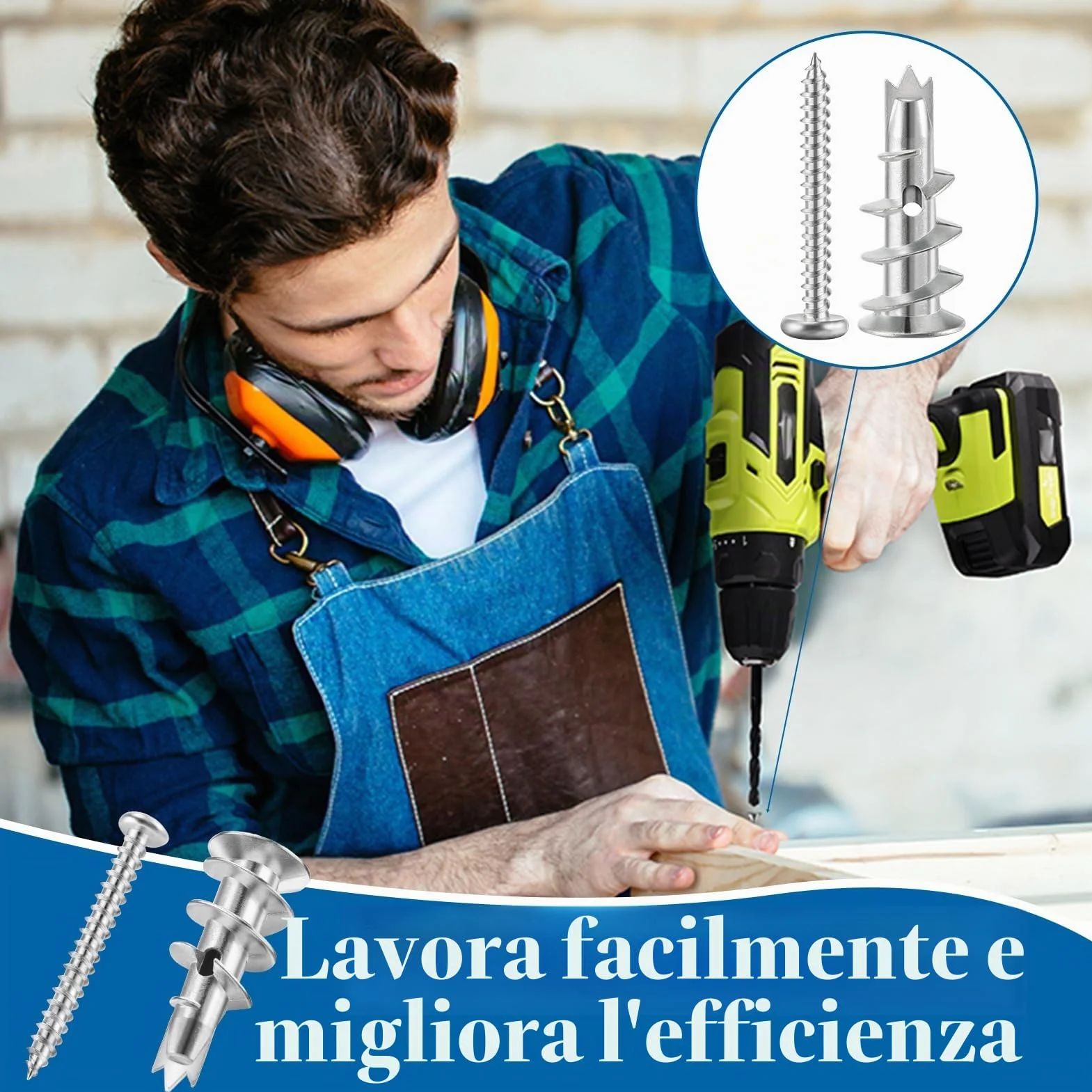 Tasselli Per Cartongesso in Metallo con Viti, 50 Pezzi per Fissaggio su Cemento, Mattoni, Pietra