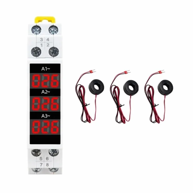 Amperometro Trifase con Montaggio su Guida DIN, Display Digitale LED, ABS