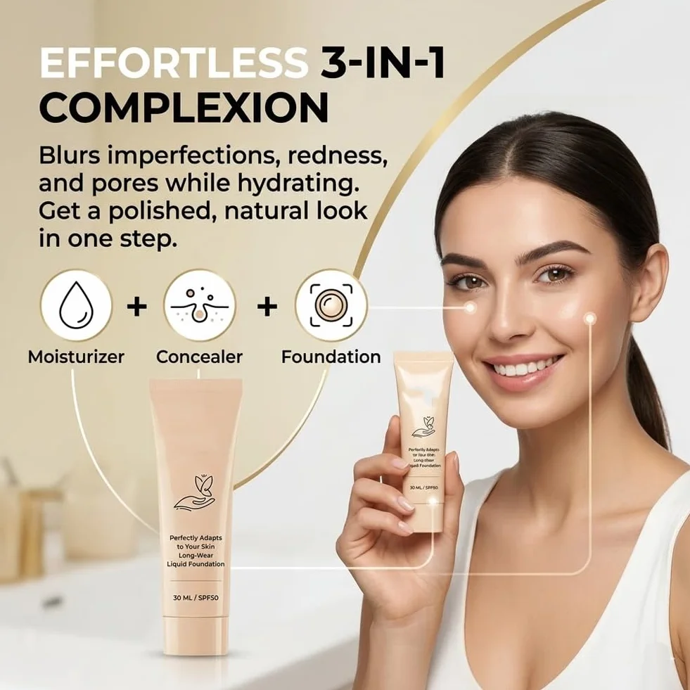 Luxe Cosmetics Colour Changing Foundation, Luxe Foundation Colour Changing Spf 50 for Mature Skin, Medium Coverage, Buildable Formula, Lightweight, Long-Lasting (1 Pcs)