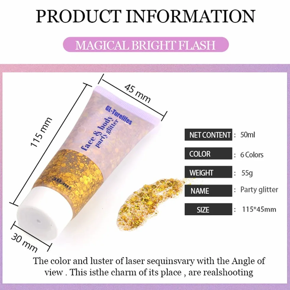 Face Body Glitter Gel per bambini e donne, sirena faccia Glitter da indossare, Squins grosse lucido per capelli e unghie, Rave Festival concerto accessori (#6 Bianco)